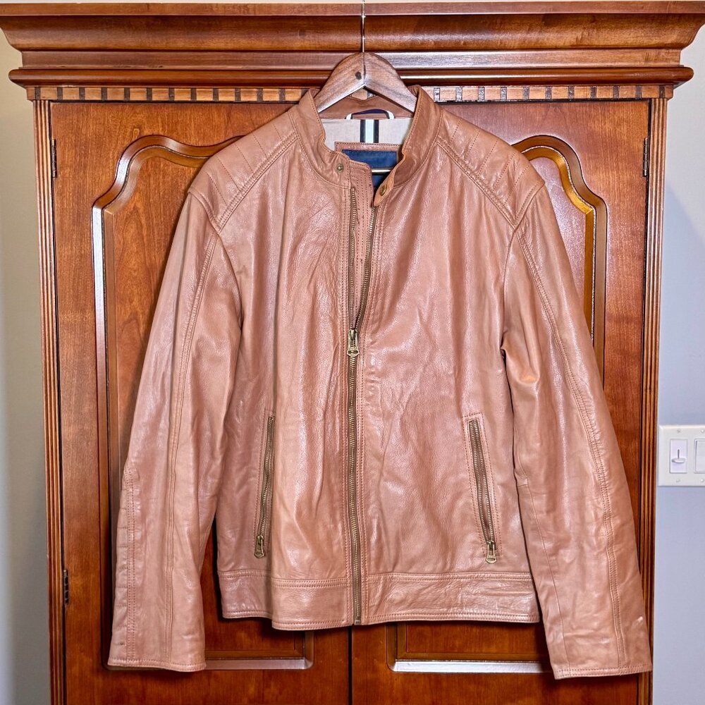 Cole Haan Men’s Tan Leather Moto Jacket Size L